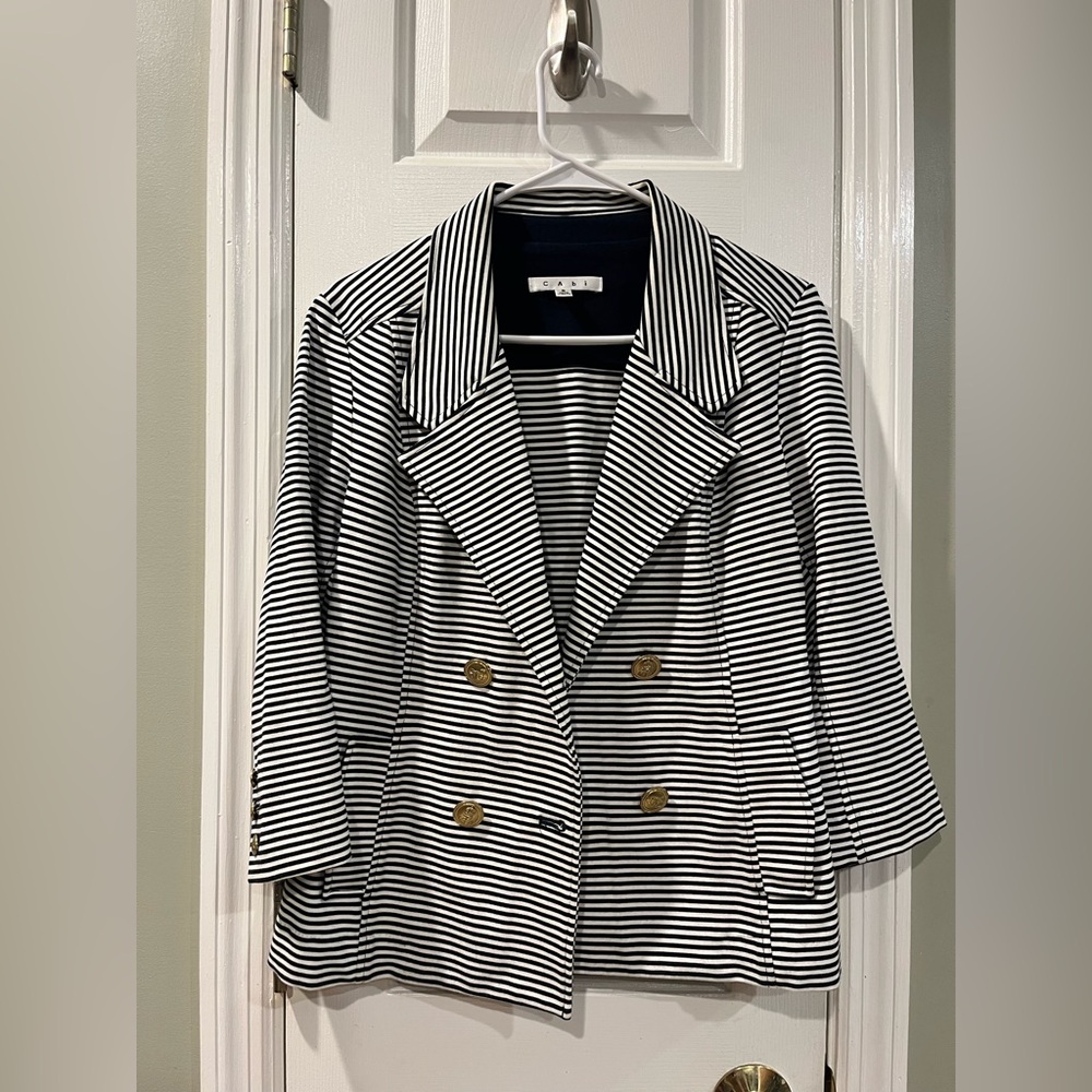 CAbi Navy nautical Double Breasted Golden Button Jacket‎ size S bin7